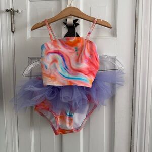 Colorful Tie-Dye Kids Bikini with Tulle Skirt
